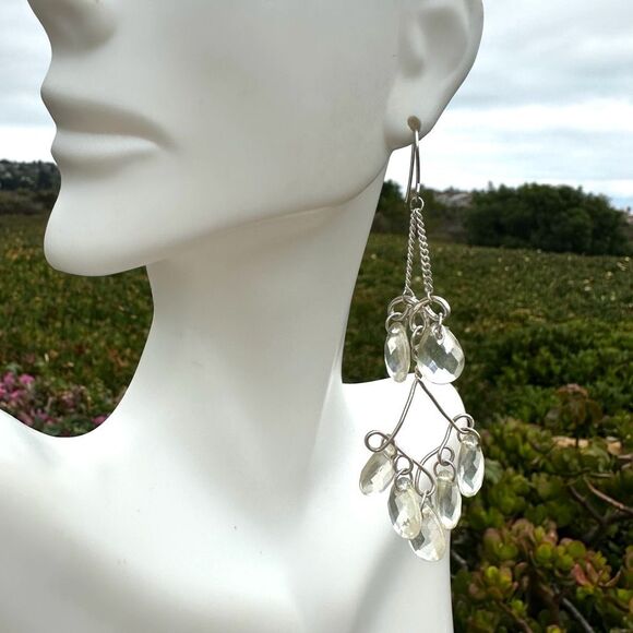 Silvertone clear beaded chandelier earrings - Picture 7 of 7